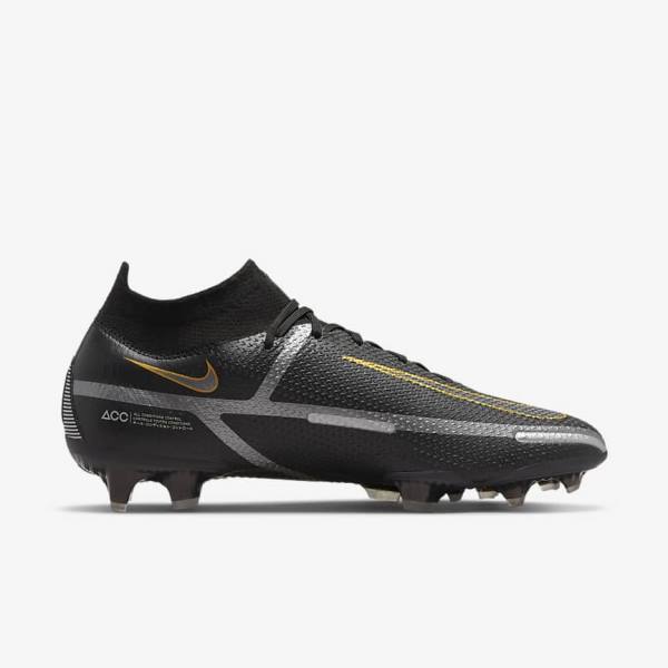 Nike Phantom GT2 Dynamic Fit Elite FG Firm-Ground Ženske Tenisice Za Nogomet Crne Metalne Zlatne Metalne Srebrne Metalne Tamno Sive | NK078PVU