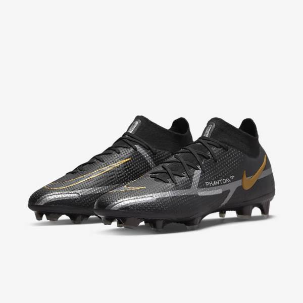 Nike Phantom GT2 Dynamic Fit Elite FG Firm-Ground Ženske Tenisice Za Nogomet Crne Metalne Zlatne Metalne Srebrne Metalne Tamno Sive | NK078PVU