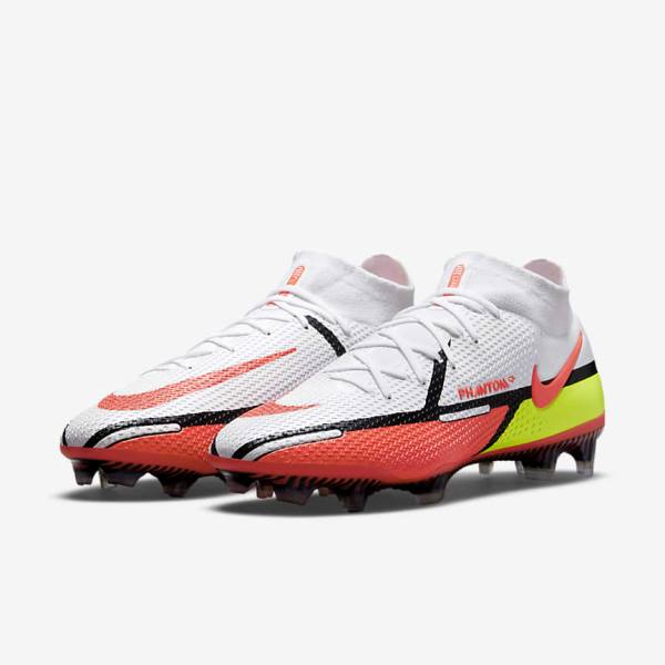 Nike Phantom GT2 Dynamic Fit Elite FG Firm-Ground Ženske Tenisice Za Nogomet Bijele Svijetlo Crvene | NK314FWL