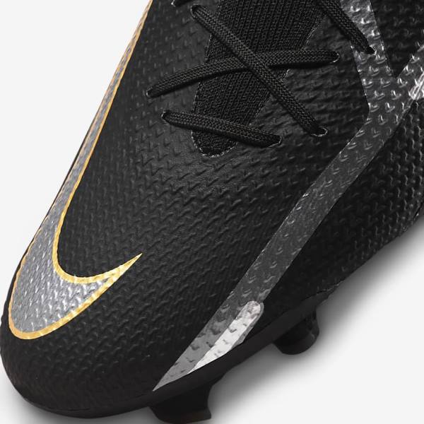 Nike Phantom GT2 Pro Dynamic Fit FG Firm-Ground Ženske Tenisice Za Nogomet Crne Metalne Zlatne Metalne Srebrne Metalne Tamno Sive | NK031VOS