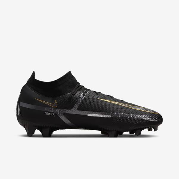 Nike Phantom GT2 Pro Dynamic Fit FG Firm-Ground Muške Tenisice Za Nogomet Crne Metalne Zlatne Metalne Srebrne Metalne Tamno Sive | NK806IJQ