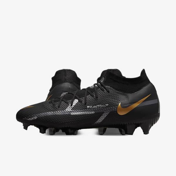 Nike Phantom GT2 Pro Dynamic Fit FG Firm-Ground Muške Tenisice Za Nogomet Crne Metalne Zlatne Metalne Srebrne Metalne Tamno Sive | NK806IJQ