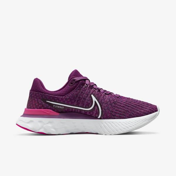 Nike React Infinity Run Flyknit 3 Road Ženske Tenisice Za Trčanje Svijetlo Bordo Roze Bijele | NK298PMR