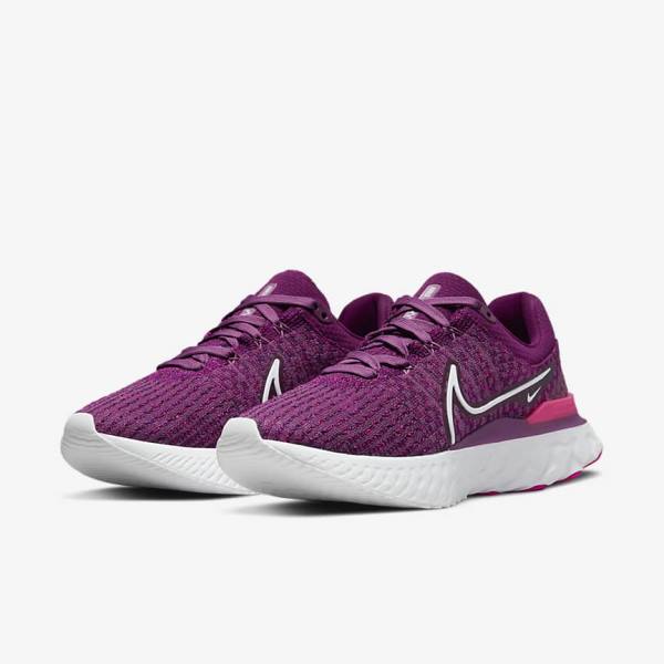 Nike React Infinity Run Flyknit 3 Road Ženske Tenisice Za Trčanje Svijetlo Bordo Roze Bijele | NK298PMR