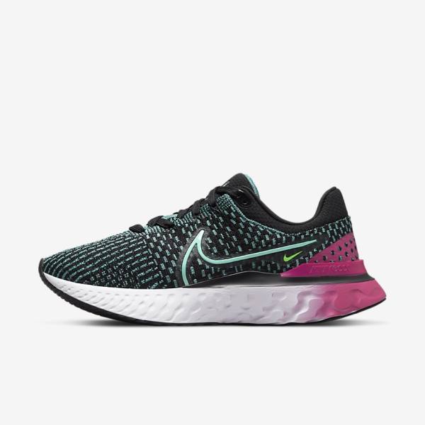 Nike React Infinity Run Flyknit 3 Road Ženske Tenisice Za Trčanje Crne Roze Tirkizne Tirkizne | NK358OMV