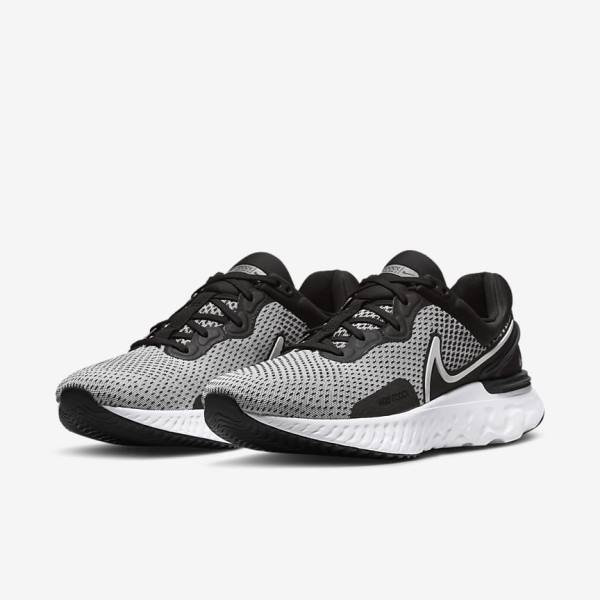 Nike React Miler 3 Road Muške Tenisice Za Trčanje Bijele Crne Metalne Srebrne | NK653RJG