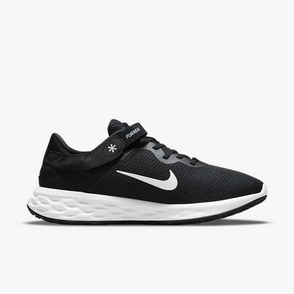 Nike Revolution 6 FlyEase Next Nature Easy-On-And-Off Road (Extra Wide) Muške Tenisice Za Trčanje Crne Sive Bijele | NK376HLW