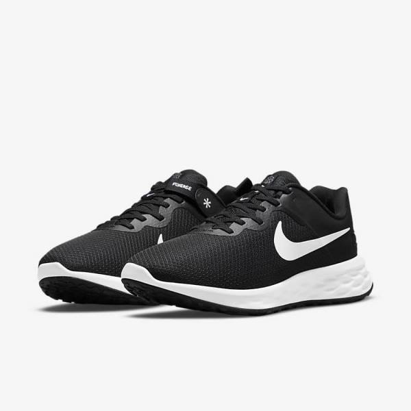 Nike Revolution 6 FlyEase Next Nature Easy-On-And-Off Road (Extra Wide) Muške Tenisice Za Trčanje Crne Sive Bijele | NK376HLW