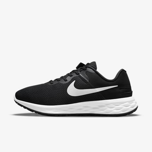 Nike Revolution 6 FlyEase Next Nature Easy-On-And-Off Road (Extra Wide) Muške Tenisice Za Trčanje Crne Sive Bijele | NK376HLW