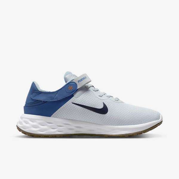 Nike Revolution 6 FlyEase Next Nature Easy-On-And-Off Road (Extra Wide) Muške Tenisice Za Trčanje Platine Tamno Plave Plave | NK628GND