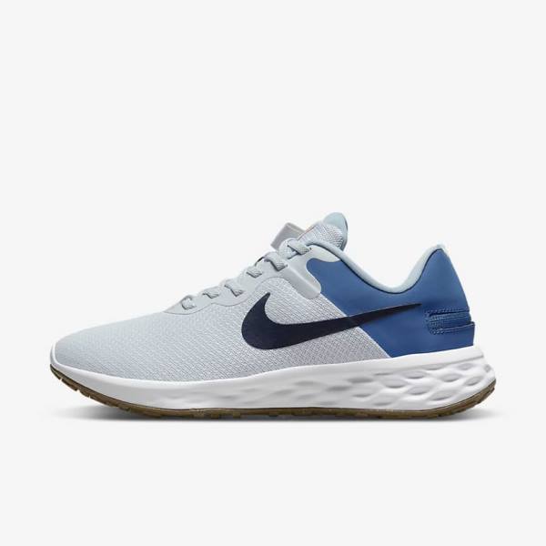 Nike Revolution 6 FlyEase Next Nature Easy-On-And-Off Road (Extra Wide) Muške Tenisice Za Trčanje Platine Tamno Plave Plave | NK628GND