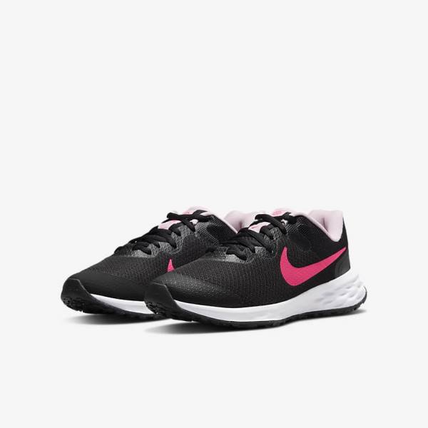 Nike Revolution 6 Older Road Dječje Tenisice Za Trčanje Crne Roze | NK102KPD