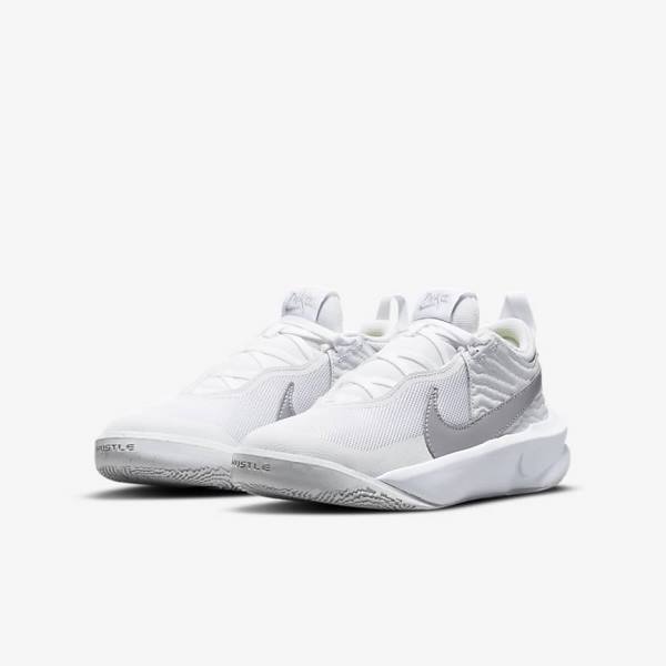 Nike Team Hustle D 10 Older Dječje Tenisice za košarku Bijele Metalne Srebrne | NK381JRF