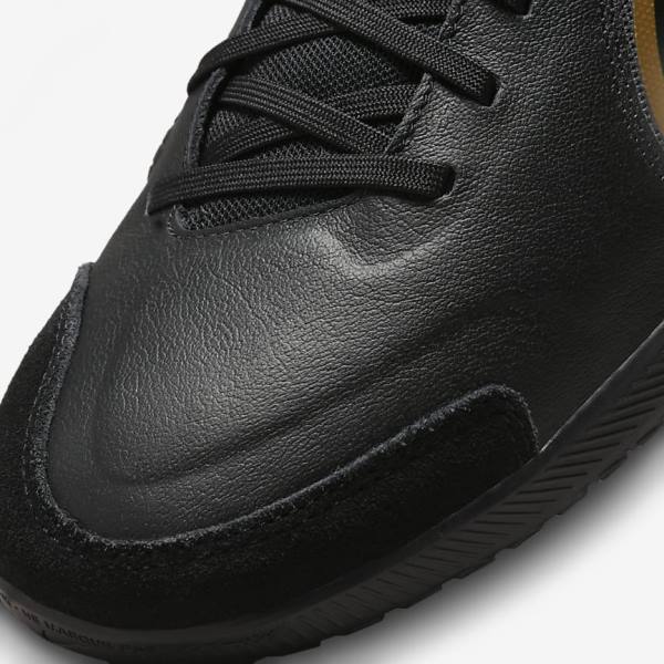 Nike Tiempo Legend 9 Academy IC Indoor-Court Ženske Tenisice Za Nogomet Crne Tamno Sive Metalne Zlatne Crne | NK042RXB