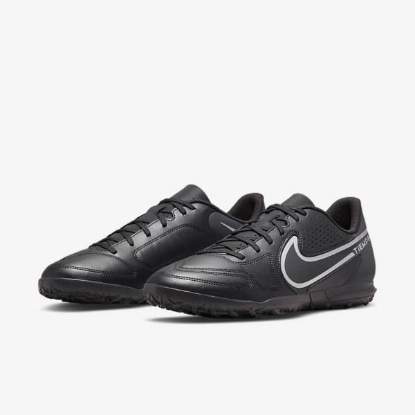 Nike Tiempo Legend 9 Club TF Turf Muške Tenisice Za Nogomet Crne Tamno Sive | NK724FMS