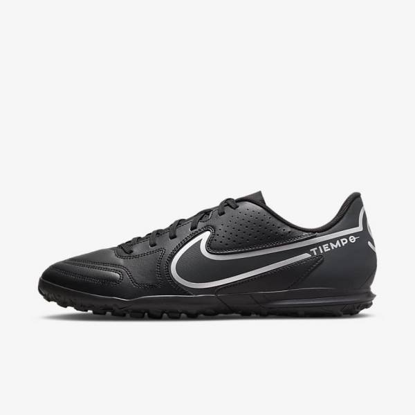 Nike Tiempo Legend 9 Club TF Turf Muške Tenisice Za Nogomet Crne Tamno Sive | NK724FMS