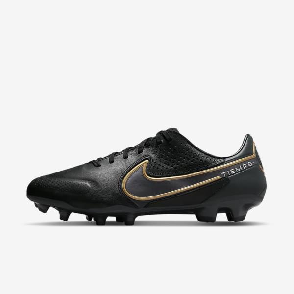 Nike Tiempo Legend 9 Pro FG Firm-Ground Ženske Tenisice Za Nogomet Crne Tamno Sive Metalne Zlatne Metalne Tamno Sive | NK076XER