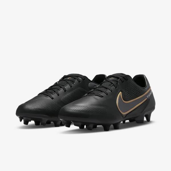 Nike Tiempo Legend 9 Pro FG Firm-Ground Muške Tenisice Za Nogomet Crne Tamno Sive Metalne Zlatne Metalne Tamno Sive | NK820ZTJ