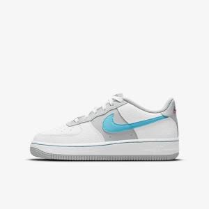 Nike Air Force 1 EMB Older Dječje Tenisice Bijele Sive Tirkizne Plave | NK935GDL