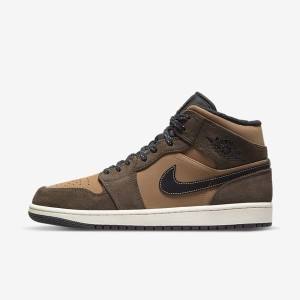 Nike Air Jordan 1 Mid SE Muške Jordan Tenisice Tamno Čokoladne Smeđe Crne Crvene | NK023QZS