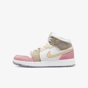 Nike Air Jordan 1 Mid SE Older Dječje Jordan Tenisice Bijele Zelene | NK039AHZ