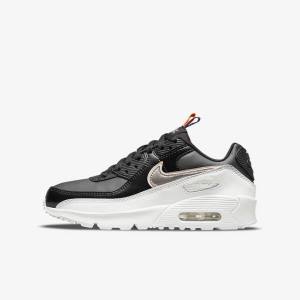 Nike Air Max 90 LTR SE Older Dječje Tenisice Crne Bijele Metalne Plave Sive | NK591DCM