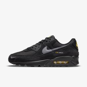 Nike Air Max 90 Muške Tenisice Crne Žute Metalne Sive | NK582RAS