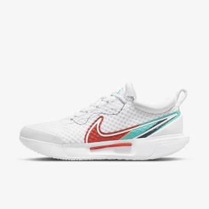 Nike NikeCourt Zoom Pro Hard Court Muške Tenisice Za Tenis Bijele Crvene Bordo Tirkizne | NK783XQO