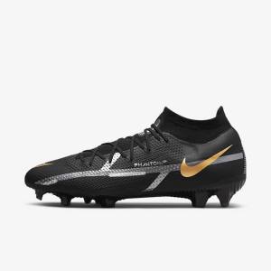 Nike Phantom GT2 Pro Dynamic Fit FG Firm-Ground Muške Tenisice Za Nogomet Crne Metalne Zlatne Metalne Srebrne Metalne Tamno Sive | NK806IJQ